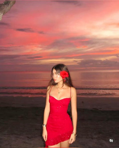 Obsessed A Line Spaghetti Straps Red Chiffon Sequin Short Prom Dress,Homecoming Dress,Evening Dress GG1982