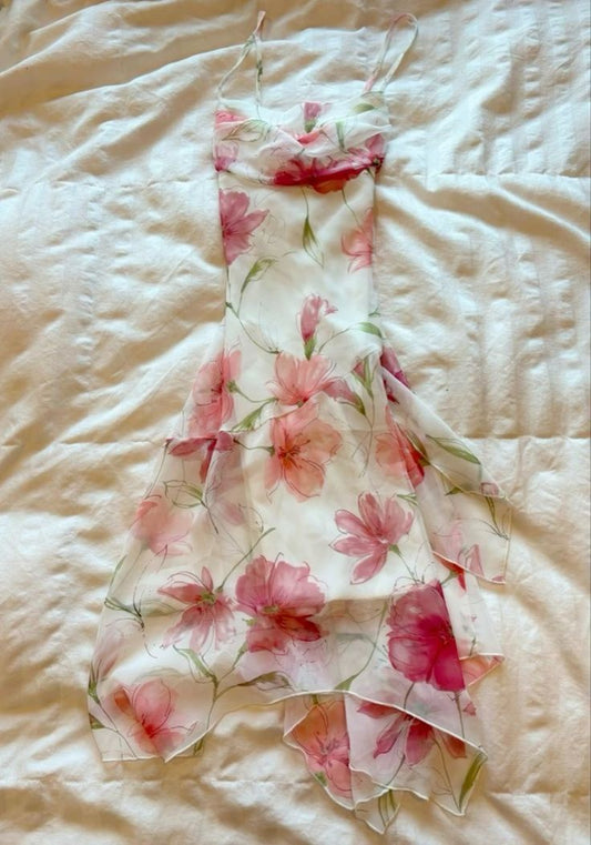 Fashion A Line Spaghetti Straps Chiffon Printing Flower Long Prom Dress,Evening Dress GG1988