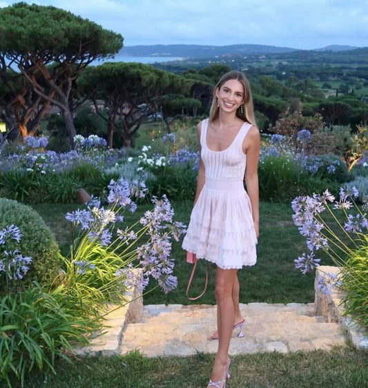 Pretty A Line Low Collar Light Pink Polyester Short Prom Dress,Homecoming Dress,Evening Dress GG1993