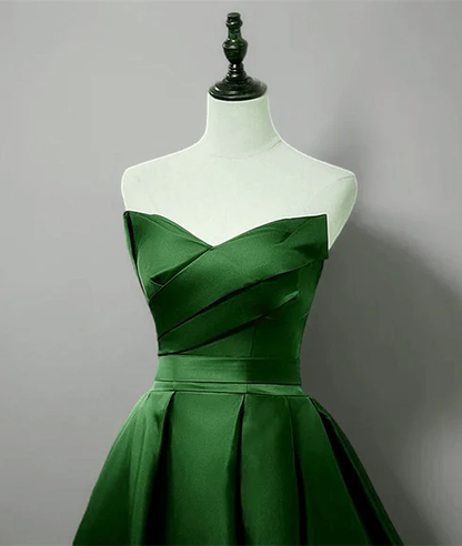 Simple Green A Line Sweetheart Strapless Satin Long Prom Dress, Evening Dress GG200