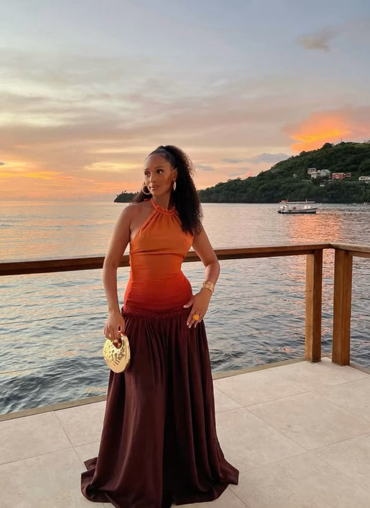 Gradient A Line Halter Satin Long Prom Dress,Evening Dress GG2014