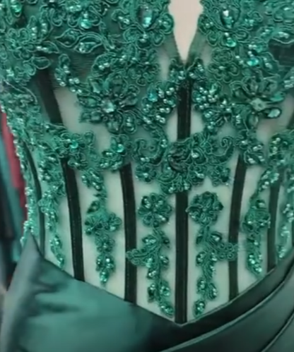 Gorgeous Mermaid Spaghetti Straps Dark Green Satin Slit Pleated Long Prom Dress,Evening Dress GG2019