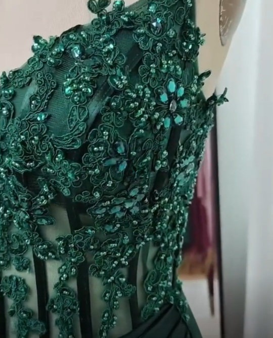 Gorgeous Mermaid Spaghetti Straps Dark Green Satin Slit Pleated Long Prom Dress,Evening Dress GG2019