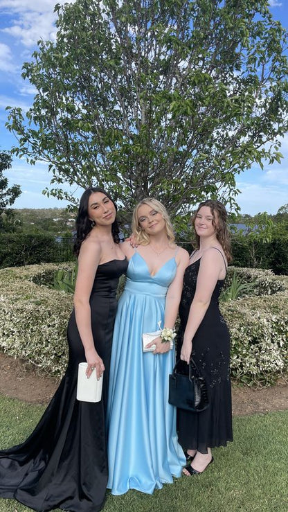 Simple A Line Spaghetti Straps Pale Blue Satin Long Prom Dress,Evening Dress GG2023