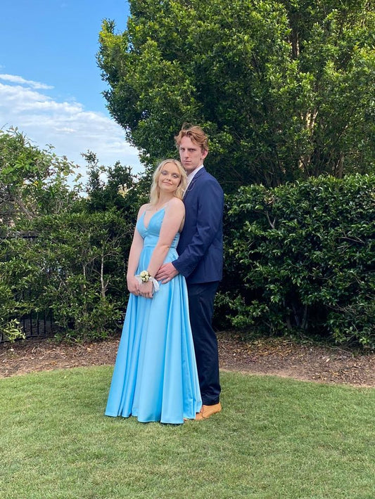 Simple A Line Spaghetti Straps Pale Blue Satin Long Prom Dress,Evening Dress GG2023