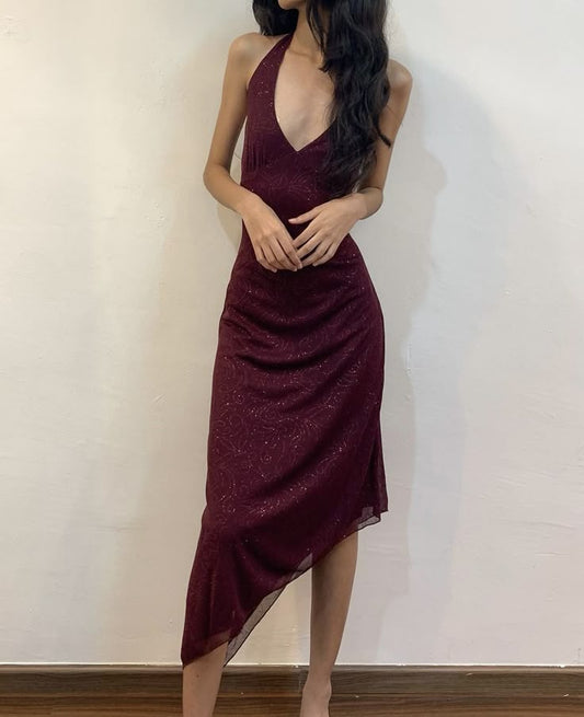 Charming Mermaid Halter V Neck Chiffon Beaded Long Prom Dress,Evening Dress GG2027