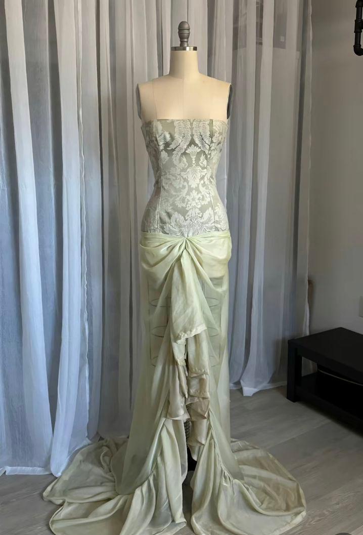 Lovely Mermaid Strapless Satin Chiffon Long Prom Dress,Evening Dress GG2032