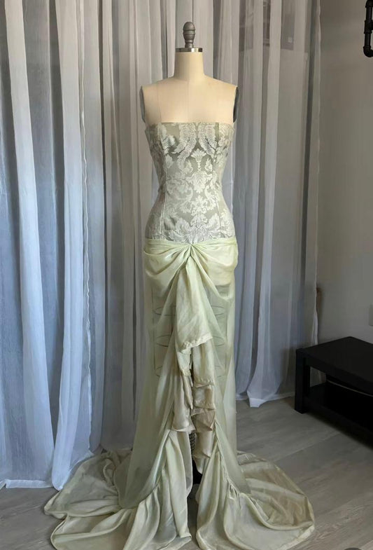 Lovely Mermaid Strapless Satin Chiffon Long Prom Dress,Evening Dress GG2032