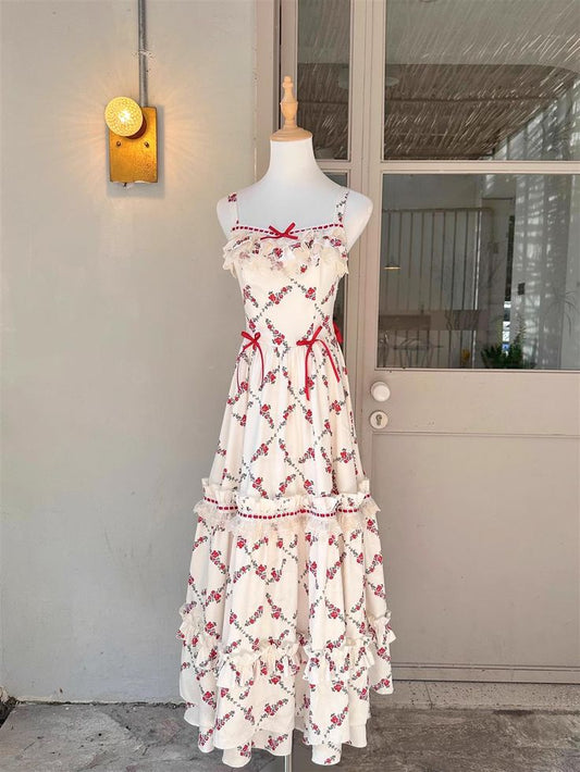 Sweet A Line Square Satin Printing Floral Back With Bow Long Prom Dress,Evening Dress GG2035