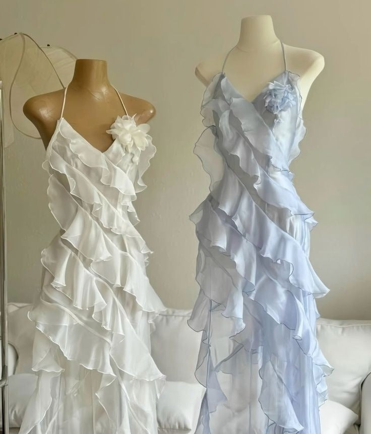 Chic A Line Halter Straps Chiffon Ruffles Long Prom Dress,Evening Dress GG2036