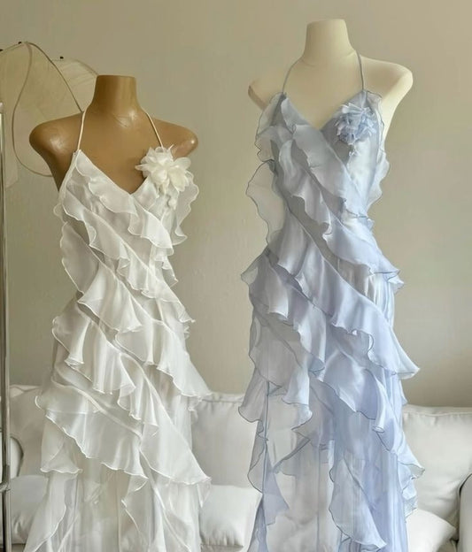 Chic A Line Halter Straps Chiffon Ruffles Long Prom Dress,Evening Dress GG2036