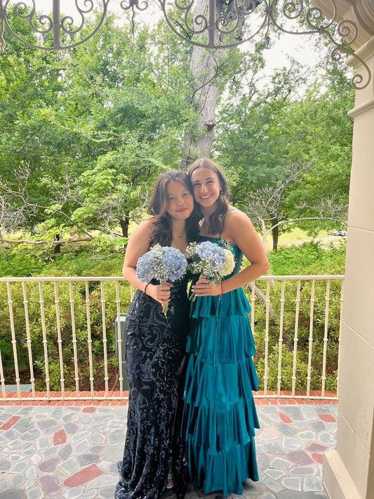 Elegant A Line Spaghetti Straps Satin Tiered Long Prom Dress,Evening Dress GG2041