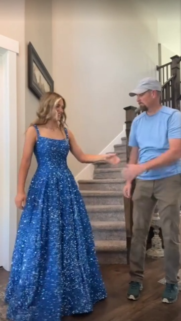 Glitter A Line Square Satin Sequin Long Prom Dress,Evening Dress GG2042