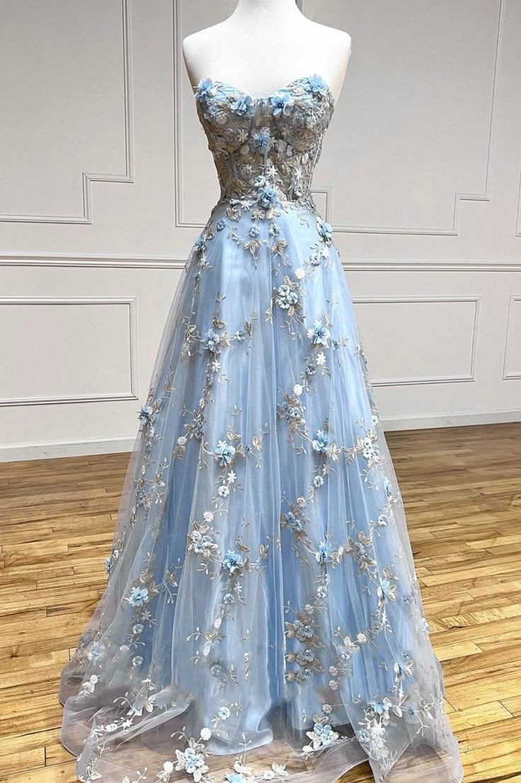 Pretty A Line Sweetheart Pale Blue Tulle Applique Long Prom Dress,Evening Dress GG2044