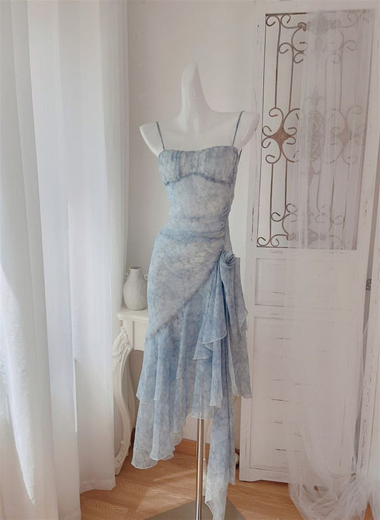 Charming Mermaid Spaghetti Straps Chiffon Printing Long Prom Dress,Evening Dress GG2053