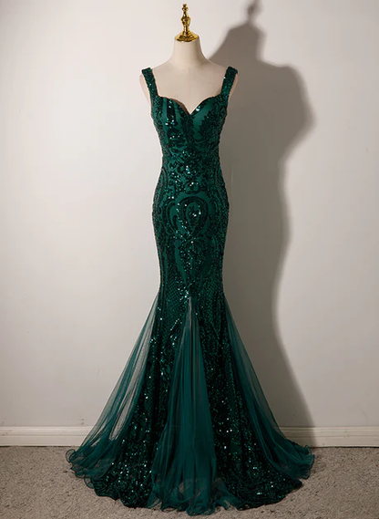 Exquisite Mermaid Green Sweetheart Sequins Long Prom Dress, Evening Dress GG206