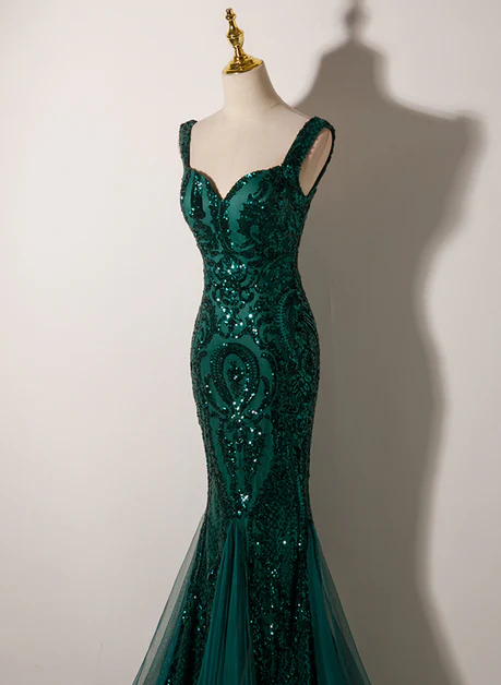 Exquisite Mermaid Green Sweetheart Sequins Long Prom Dress, Evening Dress GG206