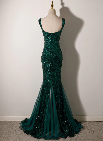 Exquisite Mermaid Green Sweetheart Sequins Long Prom Dress, Evening Dress GG206