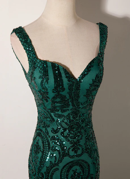 Exquisite Mermaid Green Sweetheart Sequins Long Prom Dress, Evening Dress GG206
