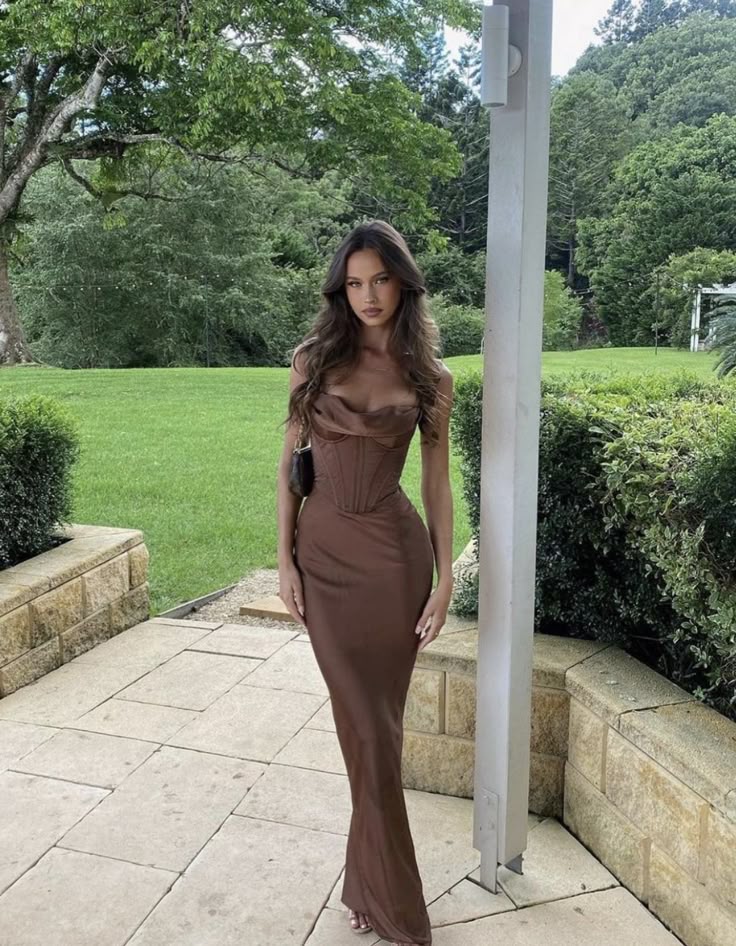 Charming Mermaid Spaghetti Straps Brown Satin Long Prom Dress,Evening Dress GG2073