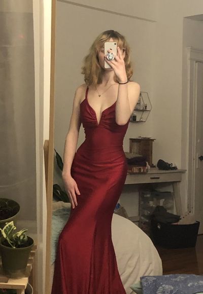Elegant Mermaid Spaghetti Straps Burgundy Satin Long Prom Dress,Evening Dress GG2075