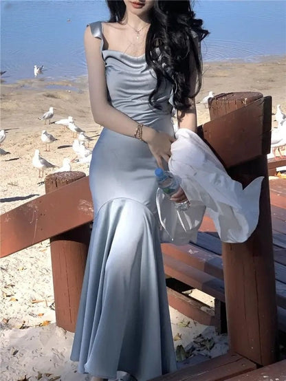 Pretty Mermaid Ruffles Spaghetti Straps Long Prom Dress,Evening Dress GG2076