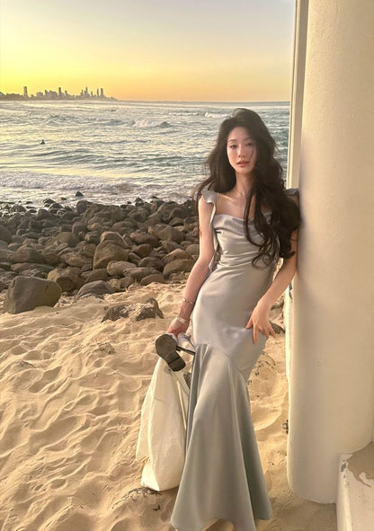 Pretty Mermaid Ruffles Spaghetti Straps Long Prom Dress,Evening Dress GG2076