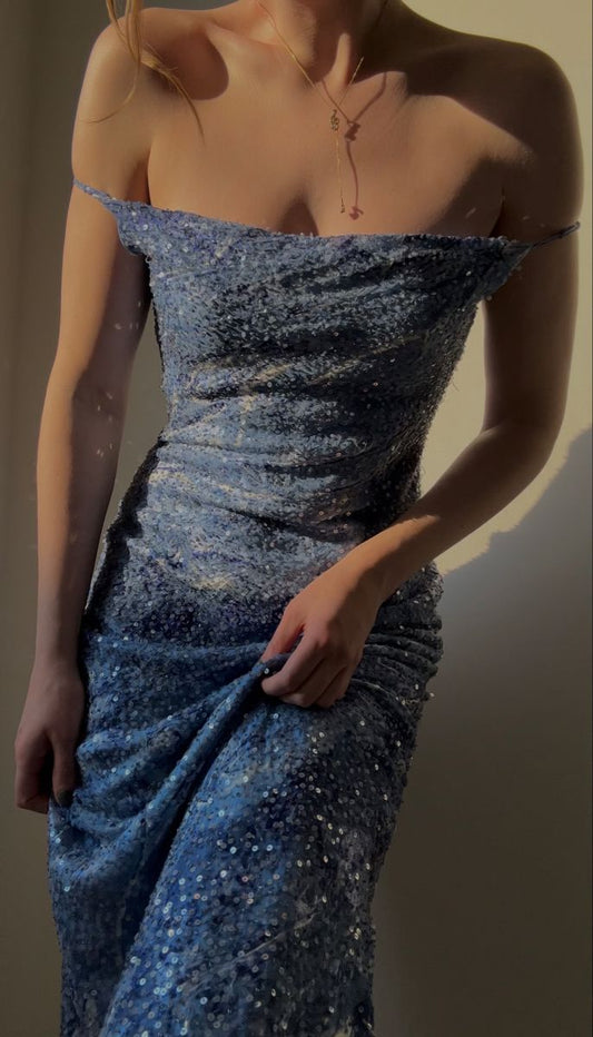 Glitter Mermaid Spaghetti Straps Sequin Long Prom Dress,Evening Dress GG2077