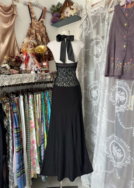 Charming Mermaid Halter Black Chiffon Lace Long Prom Dress,Evening Dress GG2078