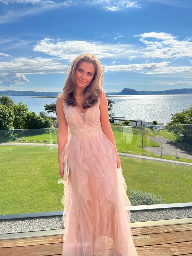 Pretty A line V Neck Pink Tulle Long Prom Dress,Party Dress,Evening Dress GG2086