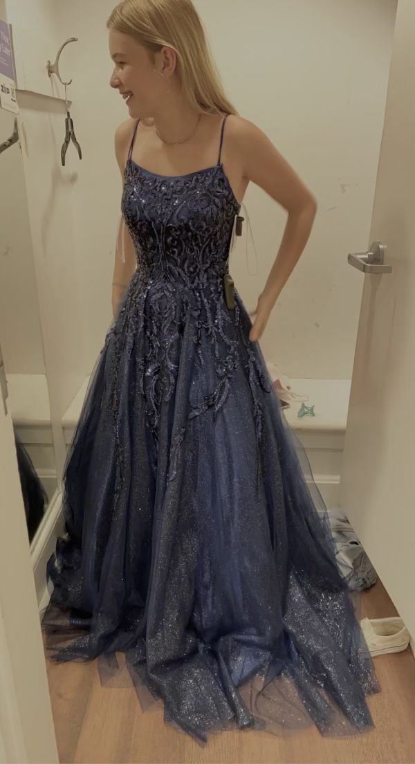 Gorgeous A Line Spaghetti Straps Tulle Sequin Applique Long Prom Dress,Evening Dress GG2103
