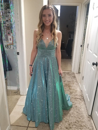 Glitter A Line Spaghetti Straps Satin Sequin Long Prom Dress,Evening Dress GG2107