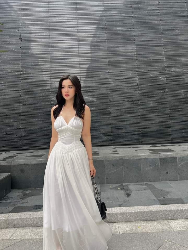 Stunning A Line Halter Straps White Chiffon Long Prom Dress,Evening Dress GG2112