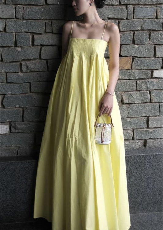 Elegant Spaghetti Straps Yellow  Satin Long Prom Dress,Evening Dress GG2117