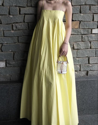 Elegant Spaghetti Straps Yellow  Satin Long Prom Dress,Evening Dress GG2117