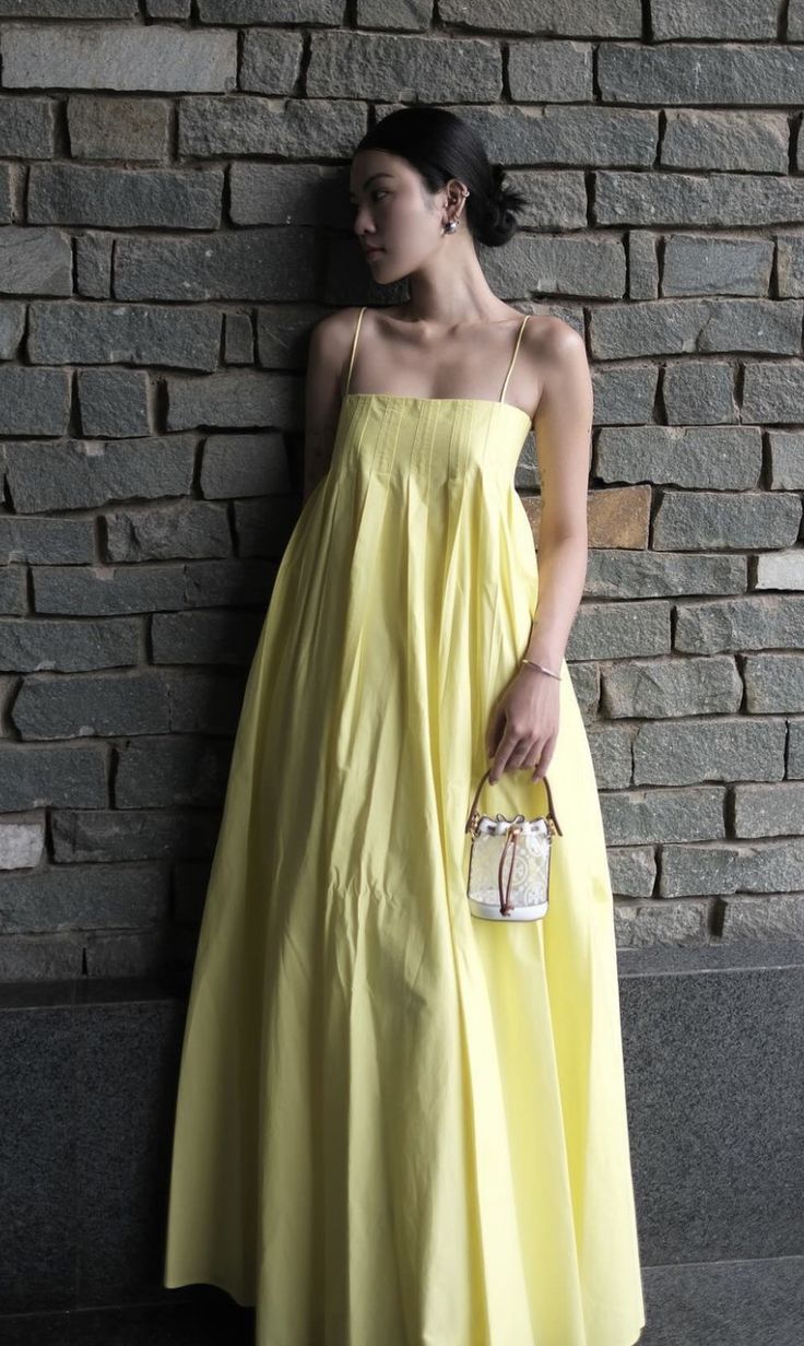Elegant Spaghetti Straps Yellow  Satin Long Prom Dress,Evening Dress GG2117