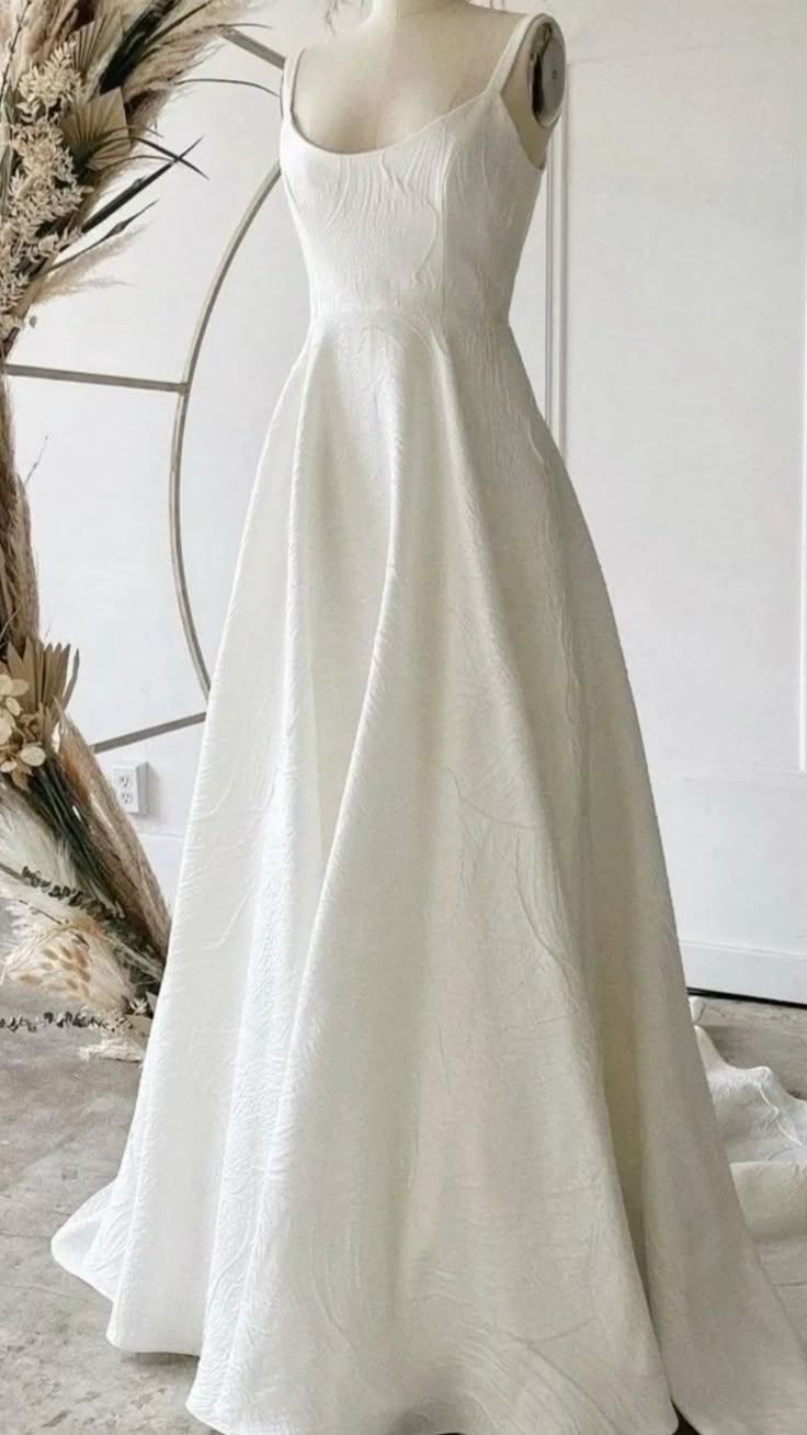 Pretty A Line Spaghetti Straps White Texture Satin Long Prom Dress,Evening Dress GG2120