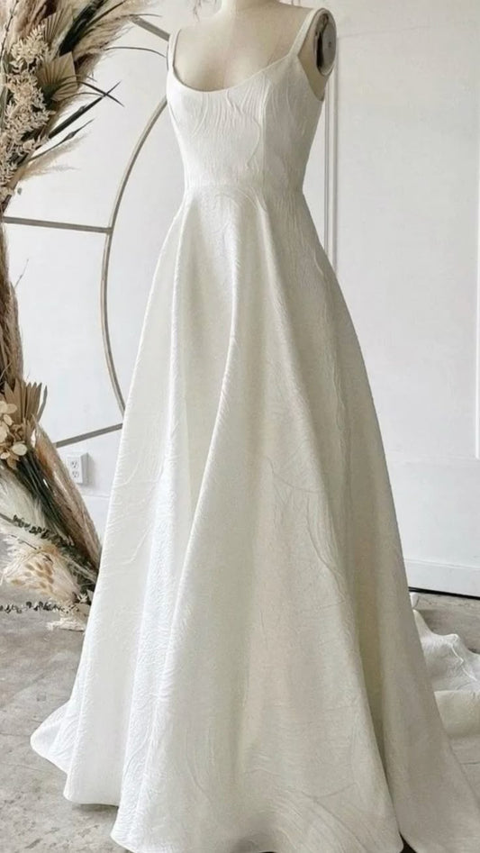 Pretty A Line Spaghetti Straps White Texture Satin Long Prom Dress,Evening Dress GG2120