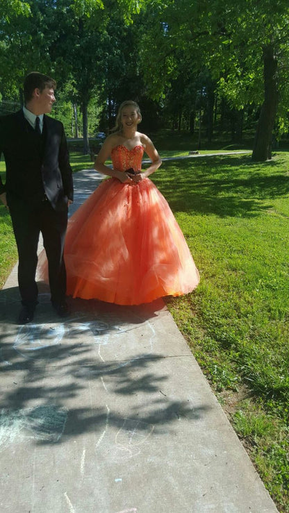 Orange Ball Gown Strapless Tulle Sequin Beaded Long Prom Dress,Evening Dress GG2129