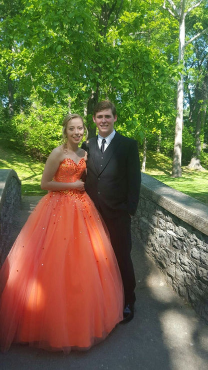 Orange Ball Gown Strapless Tulle Sequin Beaded Long Prom Dress,Evening Dress GG2129