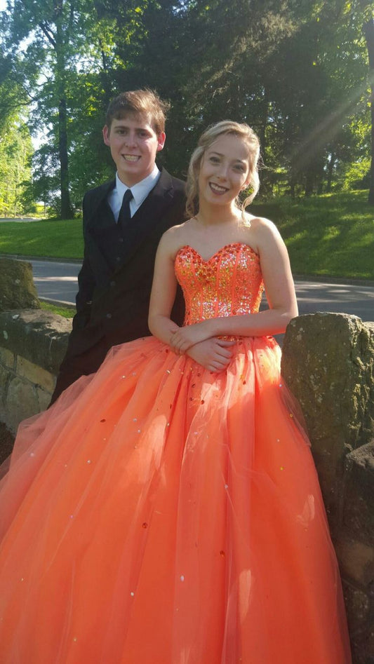 Orange Ball Gown Strapless Tulle Sequin Beaded Long Prom Dress,Evening Dress GG2129