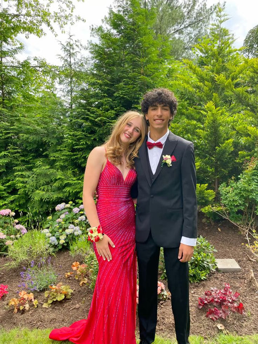 Sexy Mermaid Spaghetti Straps Red Satin Beaded Long Prom Dress,Evening Dress GG2130