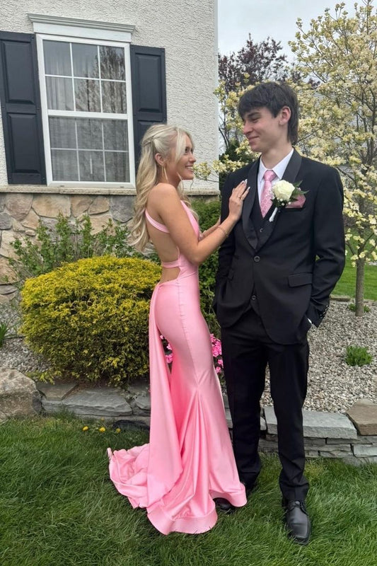 Pretty Mermaid Halter V Neck Satin Long Prom Dress,Evening Dress GG2131