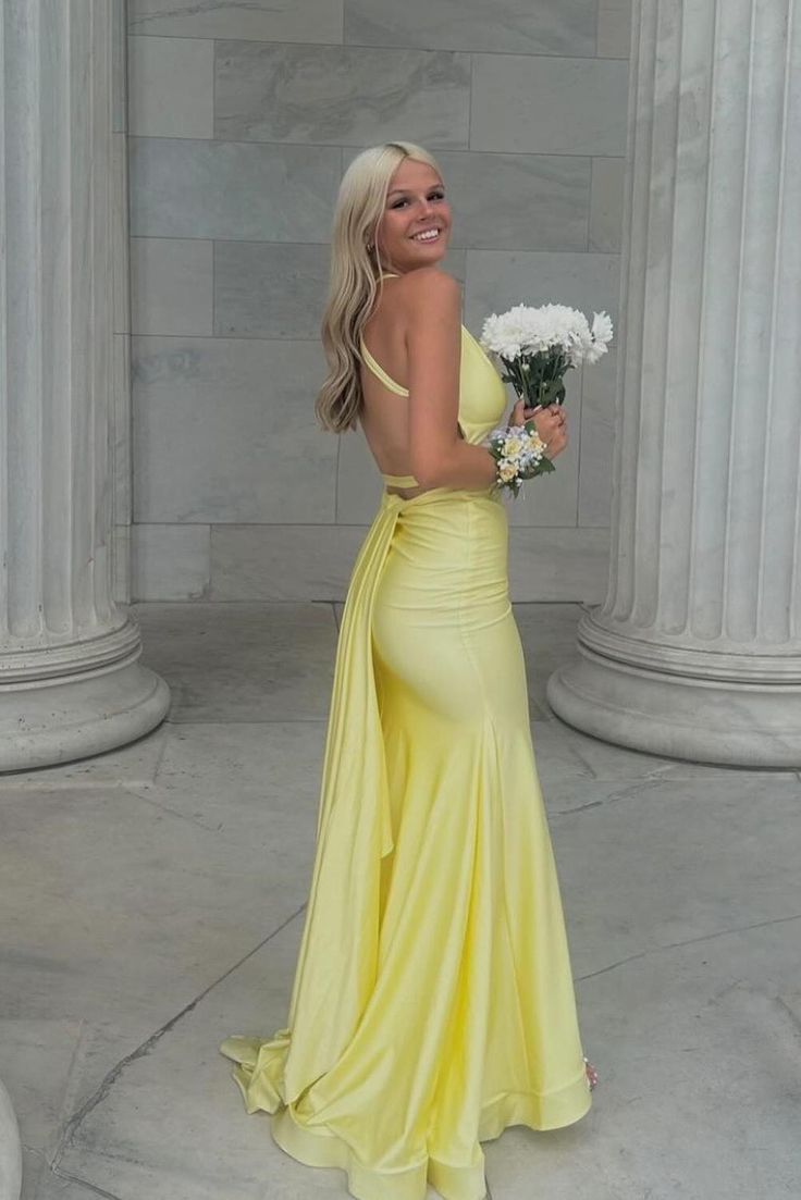 Pretty Mermaid Halter V Neck Satin Long Prom Dress,Evening Dress GG2131