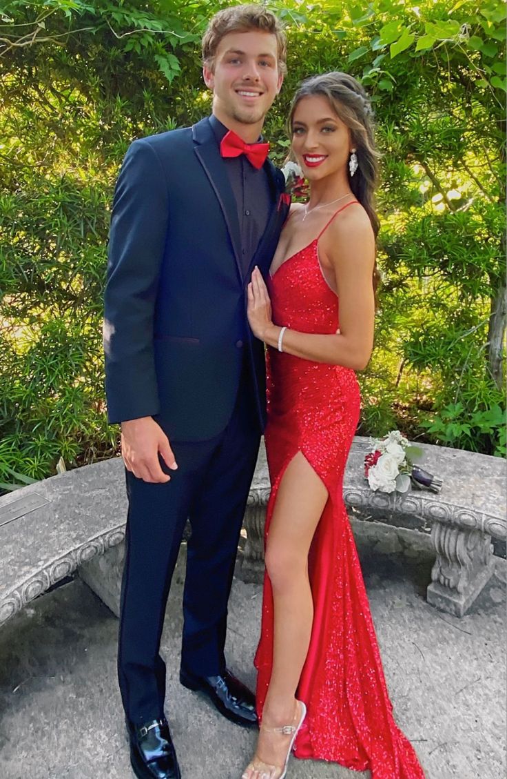 Glitter Mermaid Spaghetti Straps Red Satin Sequin Slit Long Prom Dress,Evening Dress GG2132