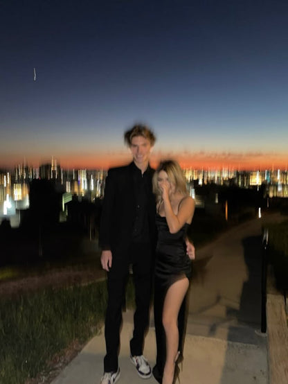 Sexy Mermaid Spaghetti Straps Black Satin Pleated Slit Long Prom Dress,Evening Dress GG2133