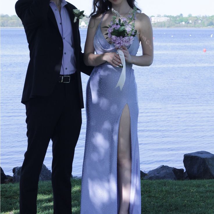 Cute Mermaid Halter Straps Lilac Satin Beaded Slit Long Prom Dress,Evening Dress GG2134