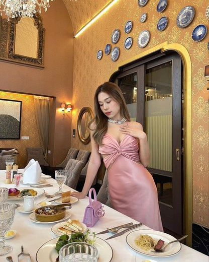 Classy Mermaid Halter Straps Satin Pleated Long Prom Dress,Evening Dress GG2151