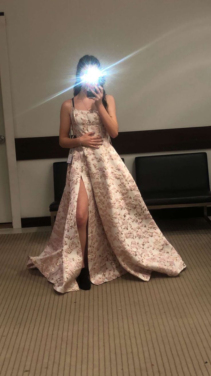 Gorgeous A Line Spaghetti Straps Satin Embroidery Slit Long Prom Dress,Party Dress,Evening Dress GG2165