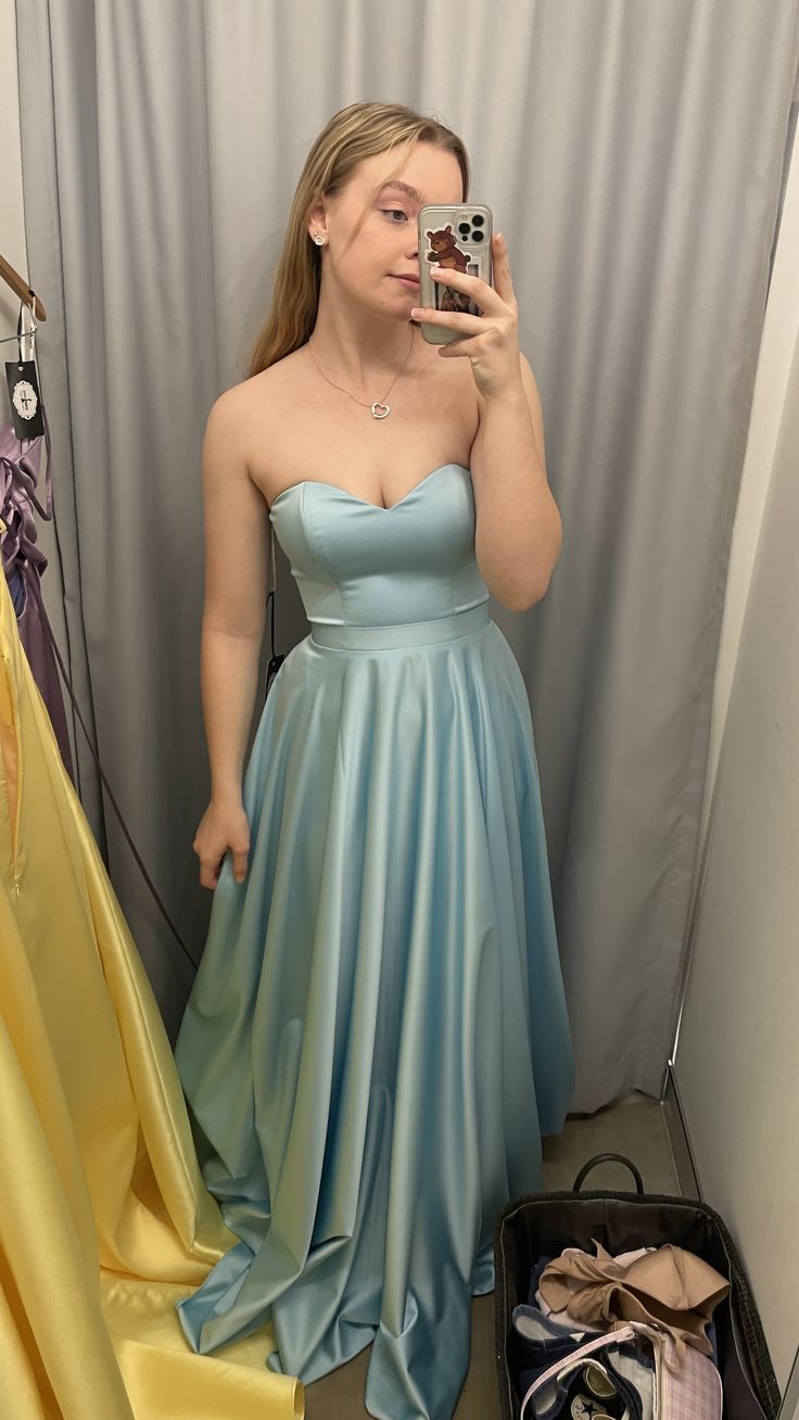 Classy A Line Strapless Tiffany Blue Satin Long Prom Dress,Party Dress,Evening Dress GG2166